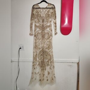 BHLDN Elegant Gold Embellished Evening Gown